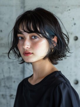 お洒落度UP☆黒髪×ニュアンスパーマのショートボブ