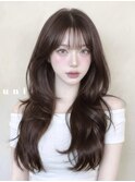 韓国レイヤーカット ピンクブラウンカラー