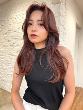 ノラキチジョウジ(NORA KICHIJOJI) 暖色カラーロングヘアカーテンバング#センターパート#くびれヘア