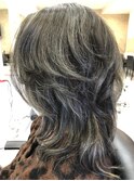 白髪ぼかしハイライト　セミロング