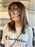 マロンベージュ☆軽めロング☆レイヤー☆カジュアルウルフ