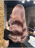 ピンクベージュブリーチカラーダブルカラーシールエクステ
