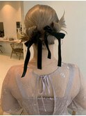 カチモリヘア お呼ばれヘア 結婚式 お団子ヘア 20代 リボン