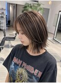ハイライトレイヤーカットダークパープル夏ミルクブラウン25