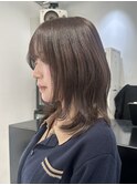 M黒髪小顔ヘアオリーブグレー艶髪クラゲヘアーココアベージュ
