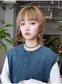 前髪カットくびれミディ韓国ヘアダブルカラー_F31254