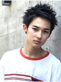 アップバング黒髪ショート　メンズ