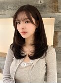 ミディアムレイヤー モカブラウン 顔周りカット【肥田亜沙美】