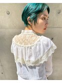 【心斎橋/あきら】前髪なしショート×グリーンマッシュ