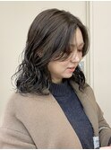 20代30代ウェーブパーマミディアムグレージュカラー