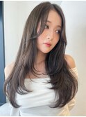 ロング顔周りレイヤー韓国ヘアくびれヘア_F30407