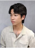 フェザーパーマ　毛流れパーマ　センターパート