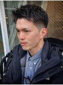 1452黒髪アッシュブラックアップバング束間ツーブロック刈り上げ