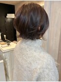 福山人気ショコラブラウンイルミナカラーショートボブ外ハネ20代