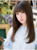 ショコラブラウン斜めバングレイヤーロングc6上尾20代30代40代