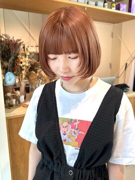 エルム 原宿 表参道(yelm) ブリーチ1回でできるオレンジブラウンボブレイヤー