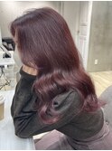 【韓国サイドバング×ガーネットピンク】小顔カット　くびれヘア
