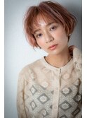オレンジベージュアッシュ抜け感小顔ショートボブw戸頭20代30代