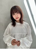 ミニウルフチェリーブラウンブリーチなしミディアム前髪/大宮