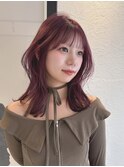 ブリーチ ワインレッド 大人ボブ ミディアム レイヤー 20代