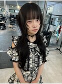シャギー黒髪ロングウルフカットロングレイヤーカット外ハネ