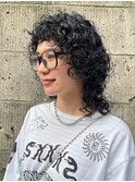 海外風ハードパーマウルフパーママレットヘアおん眉パーマ