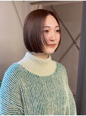 20代30代ミニボブオレンジブラウン小顔美肌ストレート丸み