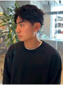 ツイストパーマ 束感 アップバング ツーブロック 眉毛カット