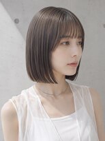 ヴェイン 渋谷(vain)&nbsp;切りっぱなしボブ ぱっつん前髪 髪質改善 オリーブベージュ