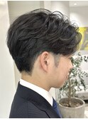 ワンカールパーマ/短髪/イケメン/ツーブロック/リバースパーマ