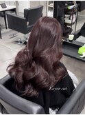韓国レイヤーカット ブリーチなしダブルカラーで赤髪暖色