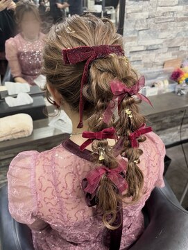 編みおろしツインポニー♪♪