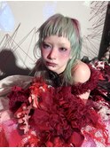 ハイレイヤーマレットヘアデザインカラーミントグリーン