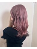 ピンクベージュカラー　裾カラー　デザインカラー　2ブリーチ