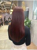 ピンク　レッド　透明感　ハーフブリーチ　髪質改善