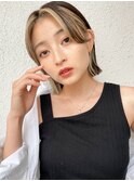 ピンクページュインナーグレージュマチルダボブ前髪