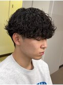 爽やかビジネスツーブロック無造作ナチュラル波巻きパーマ