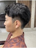 メンズ/アップバング/ツーブロックマッシュ/束感ショート波巻き