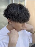大分波巻きスパイラルパーマメンズカットラウンドマッシュ10代