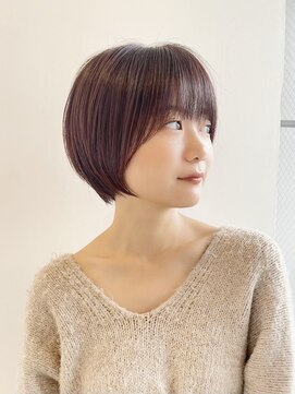 イヴォークトーキョーオーサカ(EVOKE TOKYO osaka) 大人ショート 丸み 小顔 カット 似合わせ ピンクブラウン カラー