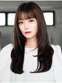 ☆フェミニンロング大人かわいいぱっつん前髪レイヤーカット小顔