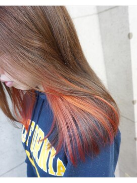 ヘアテリア リュウ 大塚(hair teria ryu) イヤリングカラーオレンジピンク/ブリーチ1回ベース