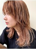 ウルフレイヤー×シースルーバング【ピンクべージュ】 