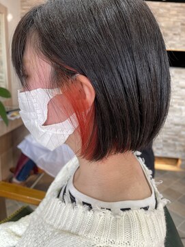 モアヘアー(MORE-HAIR) 暗髪ボブ×インナーカラーオレンジ