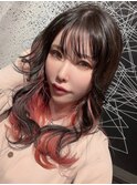 大人可愛いインナーカラー×赤(レッド系)