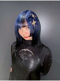【レイヤーボブ】星空デザイン×ネイビーブルー×ダブルカラー