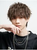 ラウンドマッシュウルフニュアンスパーマ波巻き