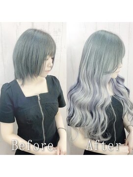 あるじゃんすー 心斎橋店 シルクホワイトxネイビ-メッシュ#シ-ルエクステ#小顔ヘア#心斎橋