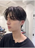 韓国マッシュカルマパーマコンマバングセンターパート黒髪ウルフ