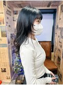 ブルーグレージュアッシュブラックグレーベージュ 斜めバング